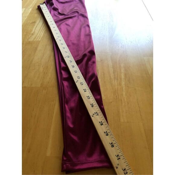 H&M GLOSSY SLIM-FIT PANTS-High Waist -Burgundy SZ M - Picture 11 of 12